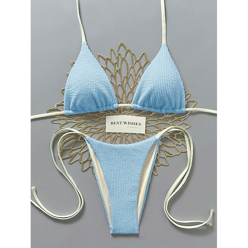 Damen Triangel-Bikini mit hohem Beinausschnitt und feinem Strukturmuster Drune