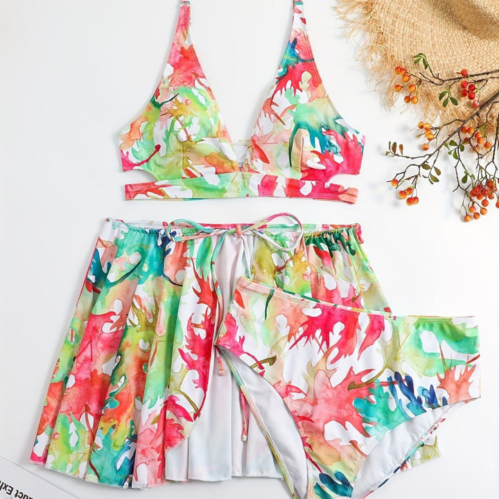 Damen Bikini-Set mit fließendem Rock und verspieltem Print Drune