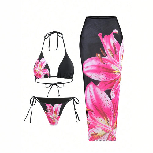 Damen Bikiniset mit floralem Wickelrock Drune