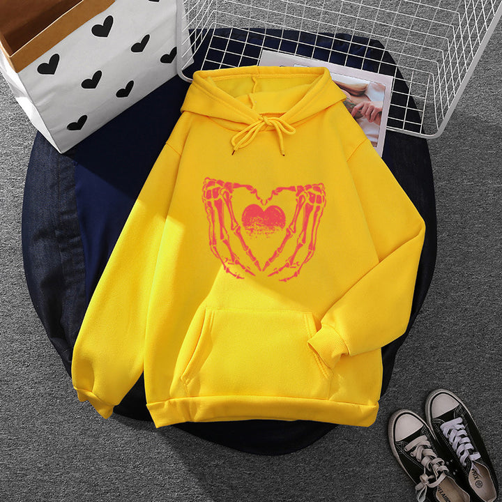 Unisex Oversized Kapuzenpullover mit auffälligem Herz-Knochen-Design Drune