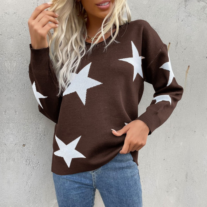Damen Strickpullover mit Sternenmotiv und lässigem Schnitt Drune