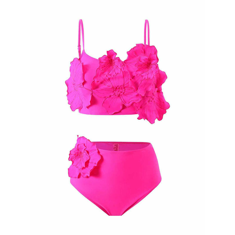 Damen Bikini-Set mit floralem 3D-Design und hochgeschnittenem Unterteil Drune