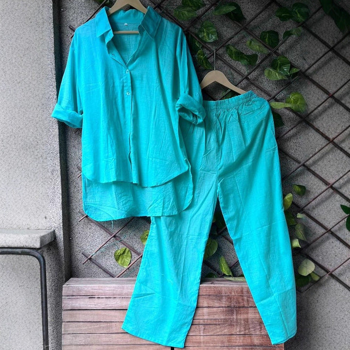 Damen lässiges Leinen-Hemd und Hose Set Drune
