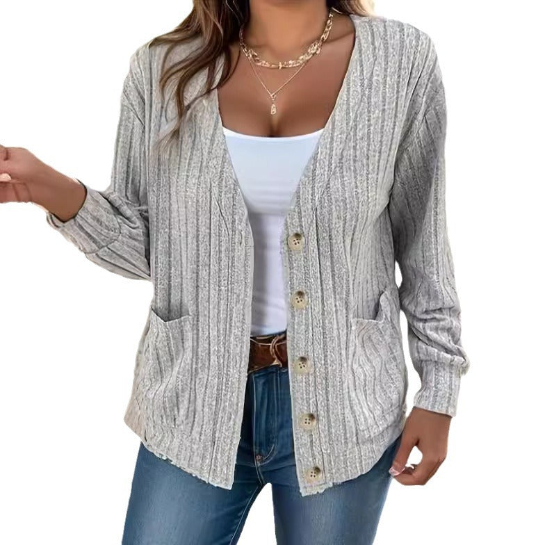 Damen Strickjacke mit Knopfleiste und seitlichen Taschen Drune