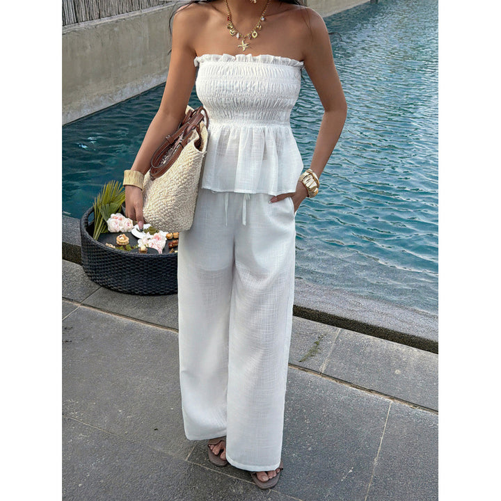 Damen Elegantes Oberteil mit gerafftem Bustier und weiten Hosen Drune