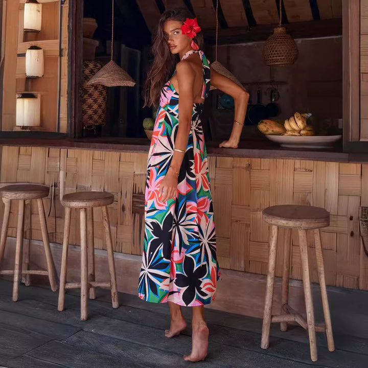 Damen Maxikleid mit floralem Bandeau-Design und elegantem Schwingrock Drune