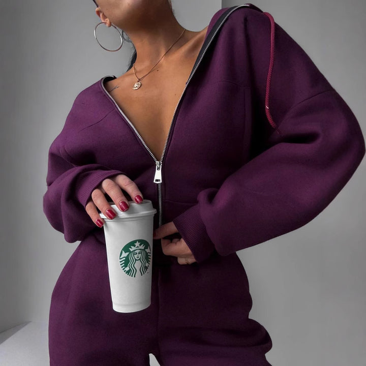 Damen sportliches Cropped-Set mit Weite und Reißverschluss Drune