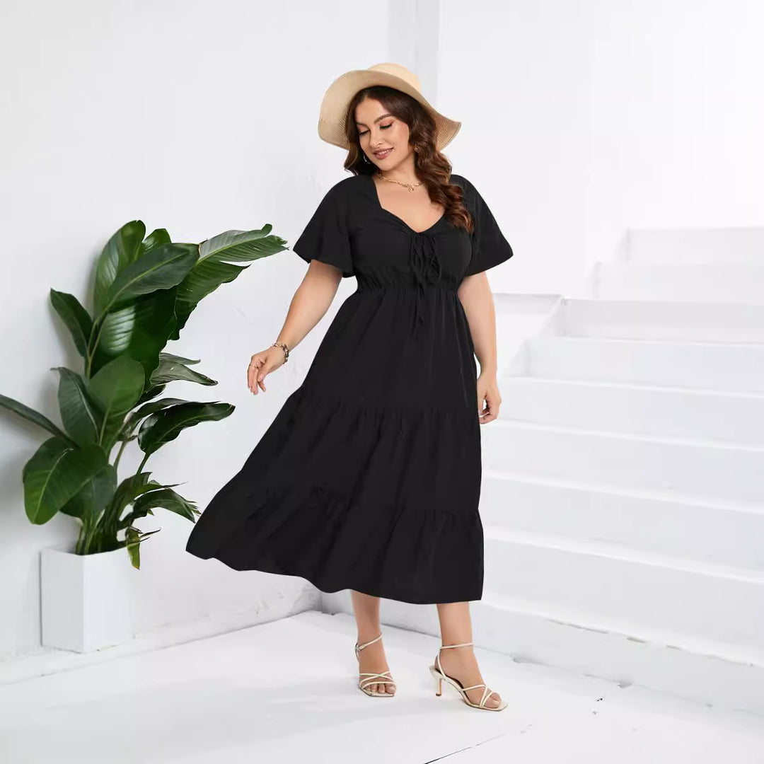 Damen Sommerliches Midikleid mit schmeichelndem Taillenzug und luftigen Ärmeln Drune
