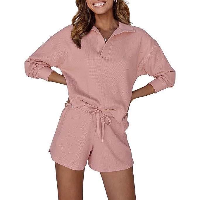 Damen lässiges Poloshirt und Shorts Ensemble Drune