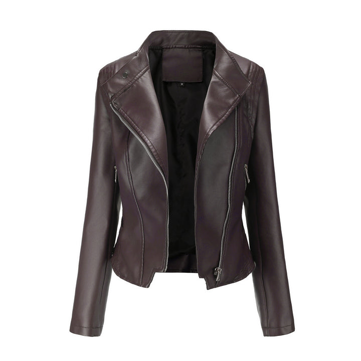 Damen nan kurze taillierte Bikerjacke aus Kunstleder mit asymmetrischem Reißverschluss Drune