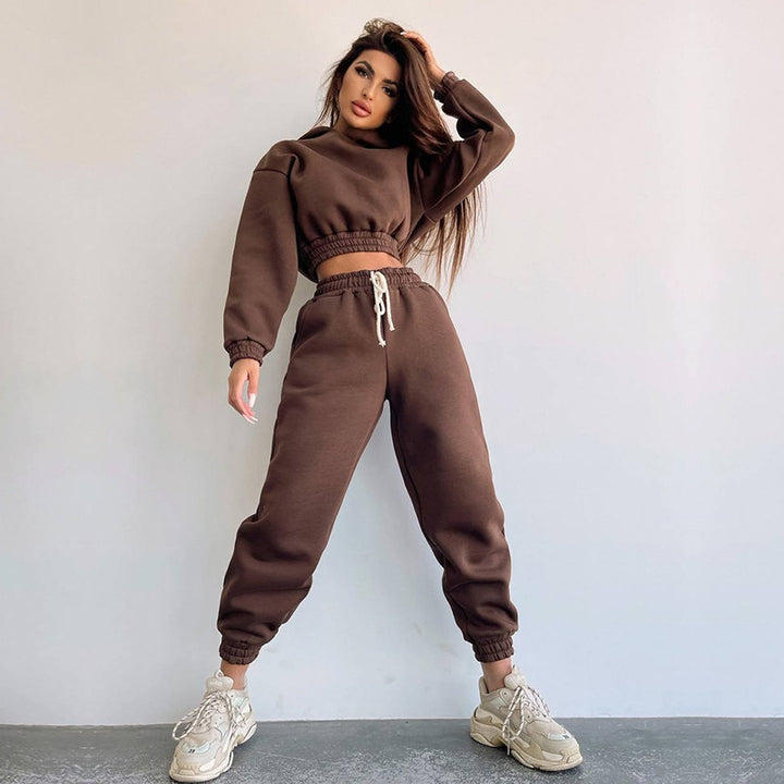 Damen modisches und lässiges cropped Sweatshirt und Jogginghose Set Drune
