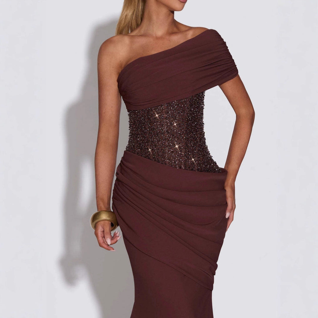 Damen Elegantes und figurbetontes Abendkleid mit asymmetrischem Ausschnitt Drune
