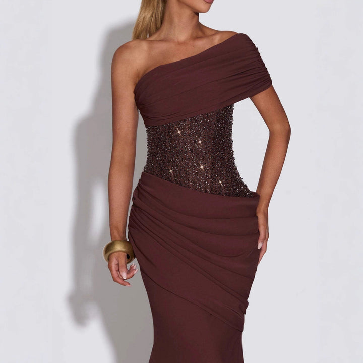 Damen Elegantes und figurbetontes Abendkleid mit asymmetrischem Ausschnitt Drune