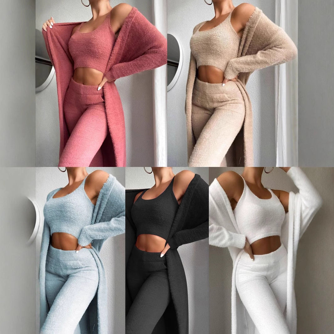 Damen modisches Lounge-Set mit ärmellosem Crop-Top und langem Cardigan Drune