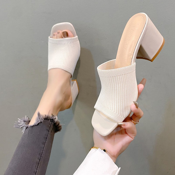 Damen Mules mit strukturiertem Obermaterial und stabilem Blockabsatz Drune