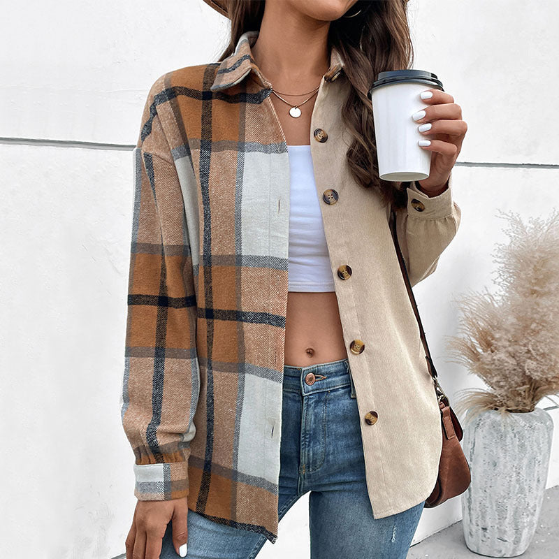 Damen Hemdblusenjacke im karierten Design mit Knopfverschluss Drune