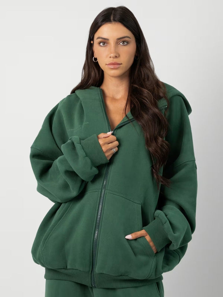 Damen Fleece-Loungewear-Anzug mit hohem Kragen Drune
