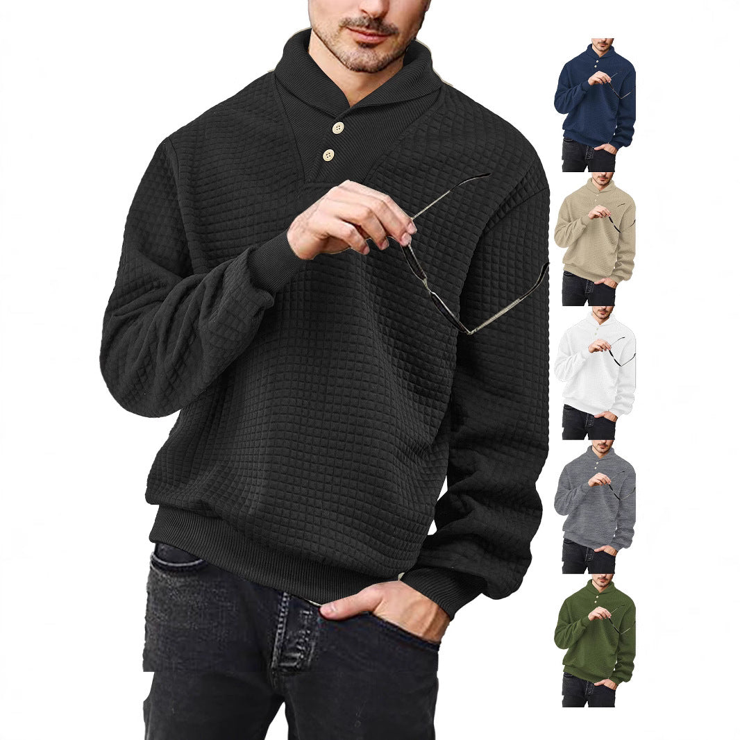 Herren nan eleganter Strickpullover mit Schalkragen, Knopfleiste am Ausschnitt und Karo-Waffelstruktur Drune