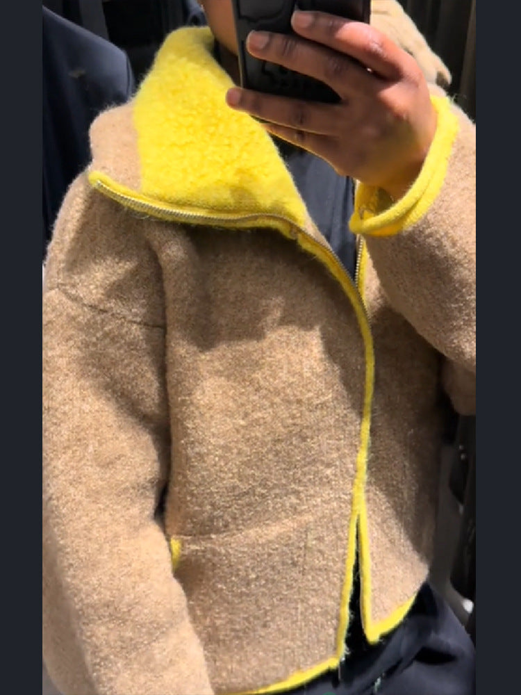 Damen Wolle Jacke mit auffälligem Kragen Drune