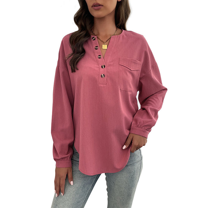Damen Bluse mit dekorativen Knopfdetails und Brusttasche Drune