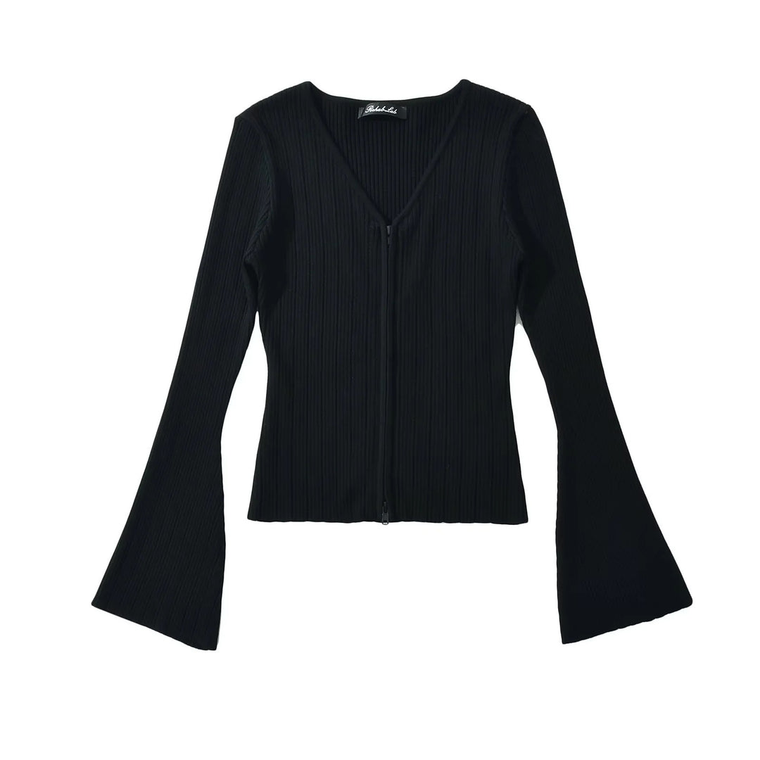 Damen Strickoberteil mit tiefem V-Ausschnitt und Zip-Verschluss Drune