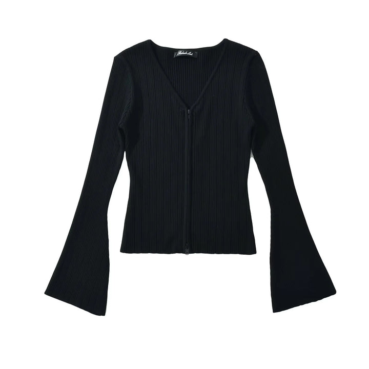 Damen Strickoberteil mit tiefem V-Ausschnitt und Zip-Verschluss Drune