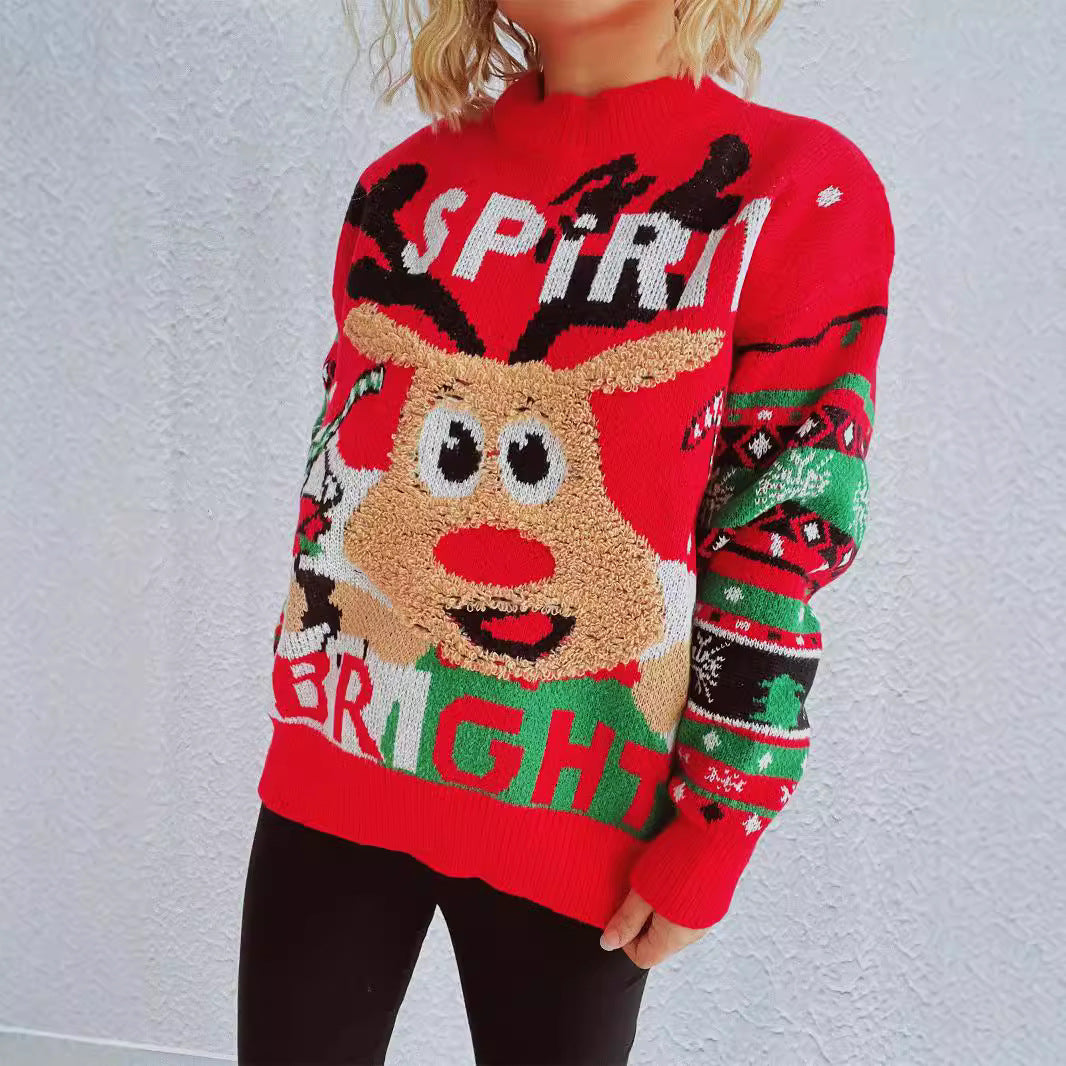 Damen Weihnachtspullover mit fröhlichem Rentier-Motiv und auffälligem Strickmuster Drune