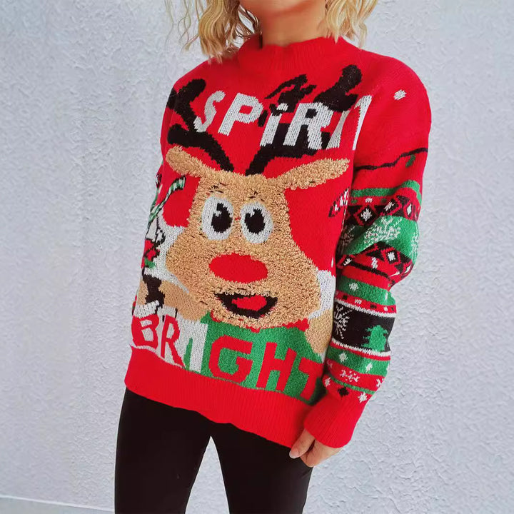 Damen Weihnachtspullover mit fröhlichem Rentier-Motiv und auffälligem Strickmuster Drune