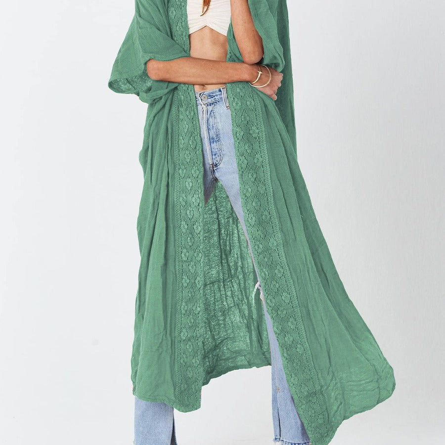 Damen luftiger Kaftan mit feiner Häkelverzierung und weitem Schnitt Drune