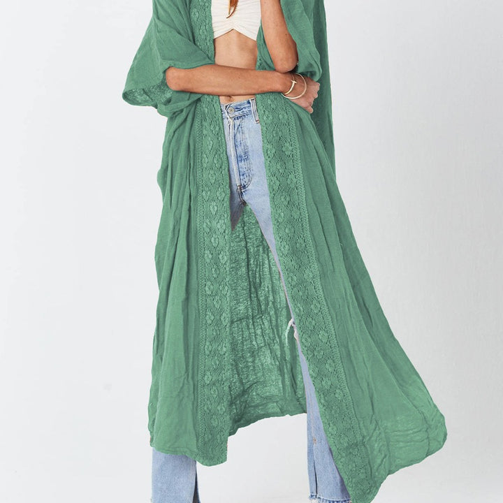 Damen luftiger Kaftan mit feiner Häkelverzierung und weitem Schnitt Drune