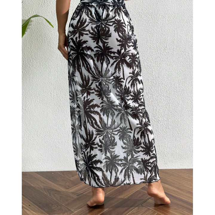 Damen Strandkleid mit floralem Muster und transparentem Material Drune