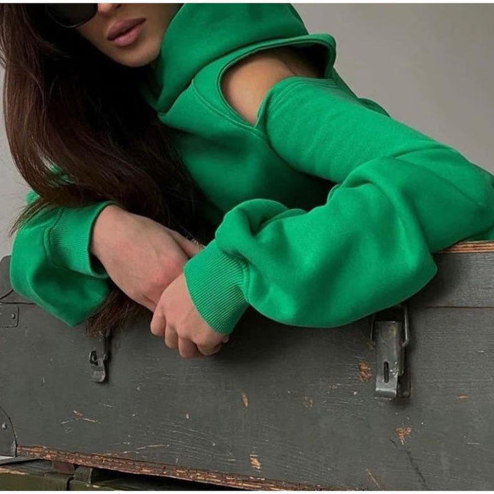 Damen Sweatshirt mit lässigem Cut-Out-Design und praktischen Taschen Drune