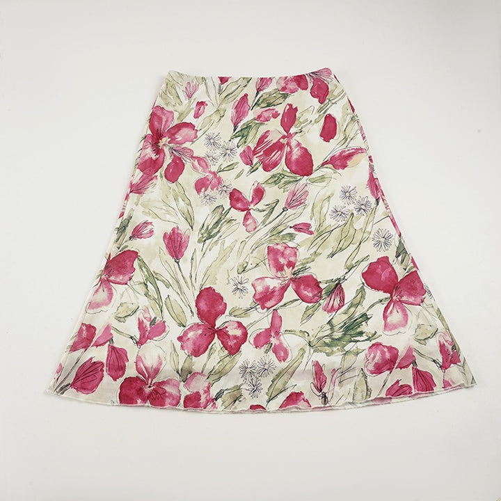 Damen eleganter Midirock mit floralen Motiven und schwingendem Schnitt Drune