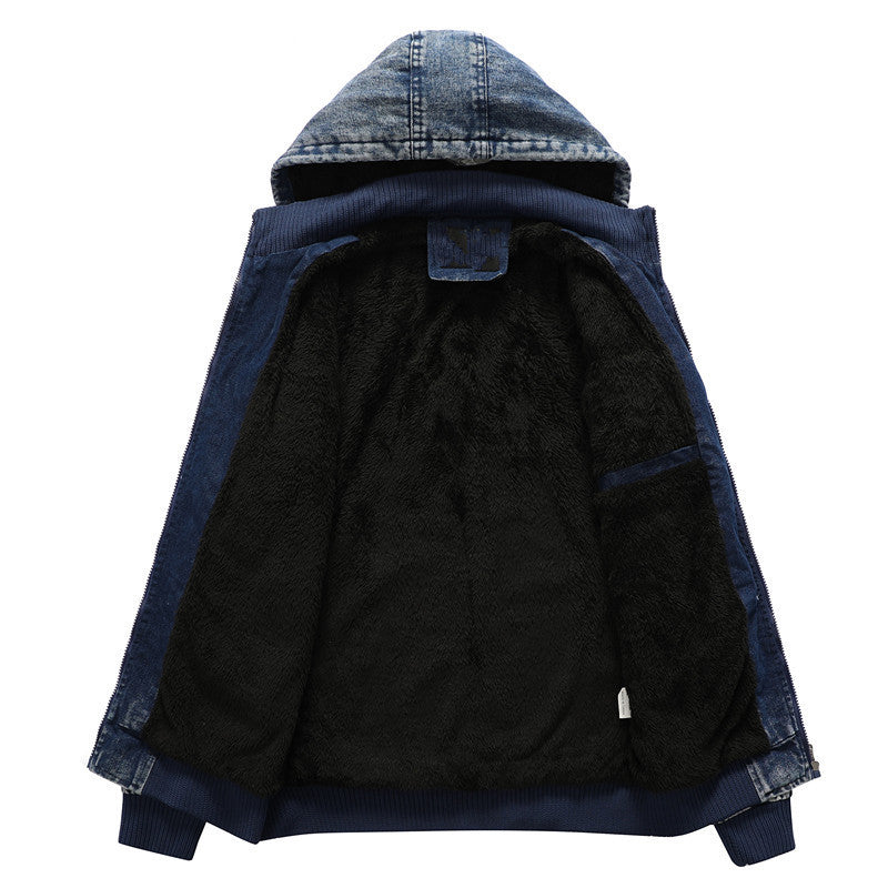 Herren gefütterte Jeansjacke mit Kapuze Drune
