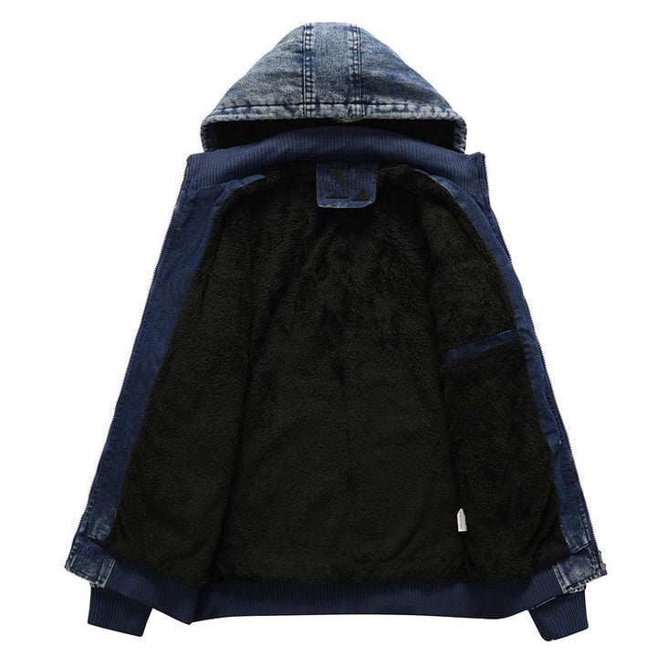 Herren gefütterte Jeansjacke mit Kapuze Drune