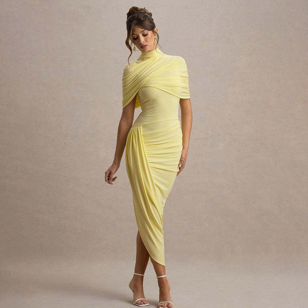 Damen Elegantes Maxi-Kleid mit asymmetrischen Rüschendetails Drune