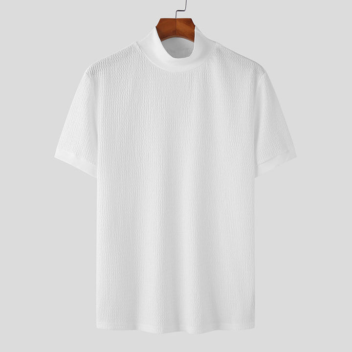 Herren nan Kurzarm Feinstrickshirt mit Stehkragen Drune
