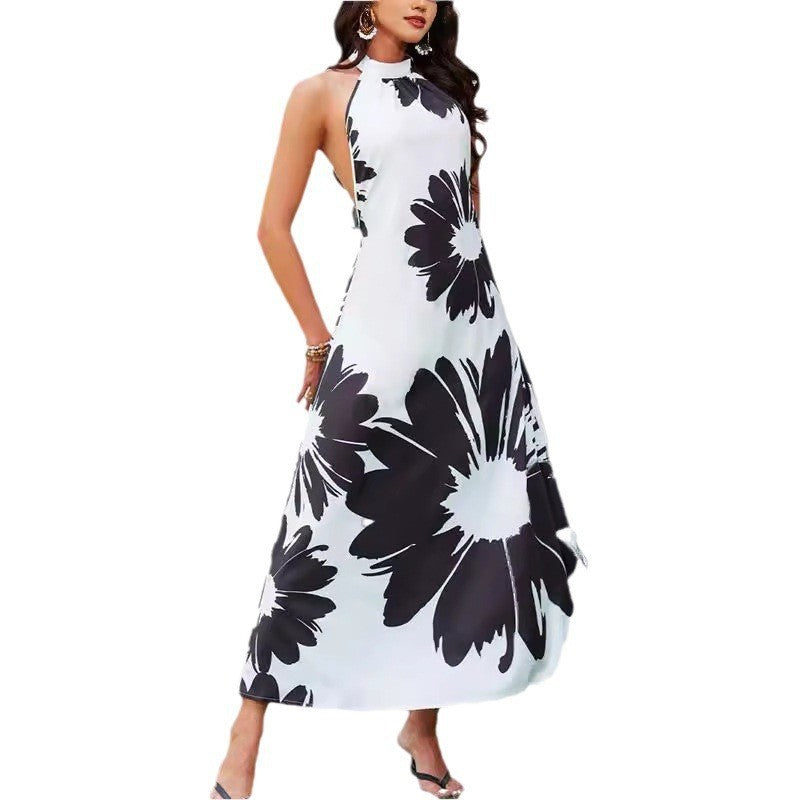 Damen Luftiges Maxikleid mit elegantem Blumenmuster und hochgeschlossenem Design Drune