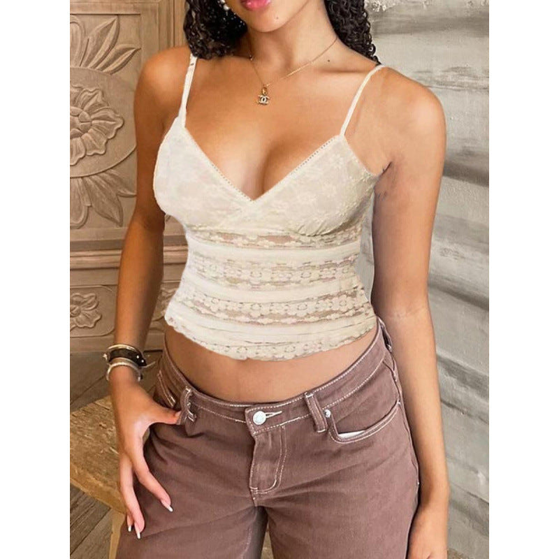 Damen Spitze Spaghetti-Top mit eleganter Passform Drune