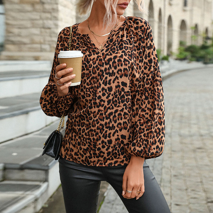 Damen Bluse mit Leopardenmuster und eleganten Puffärmeln Drune