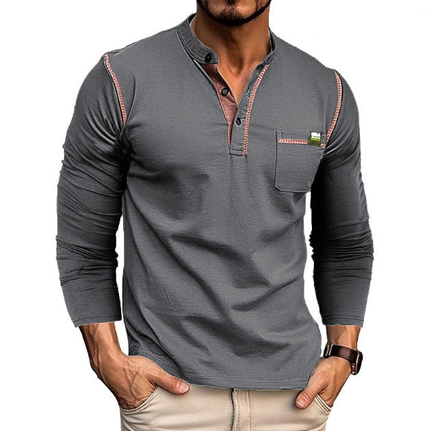 Herren Stylishes Langarmshirt mit Knopfleiste und Brusttasche Drune