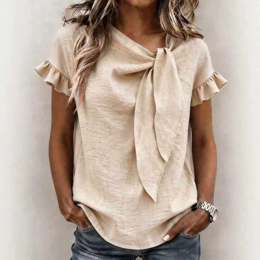 Damen Bluse mit Rüschenärmeln und Schleifendetail Drune