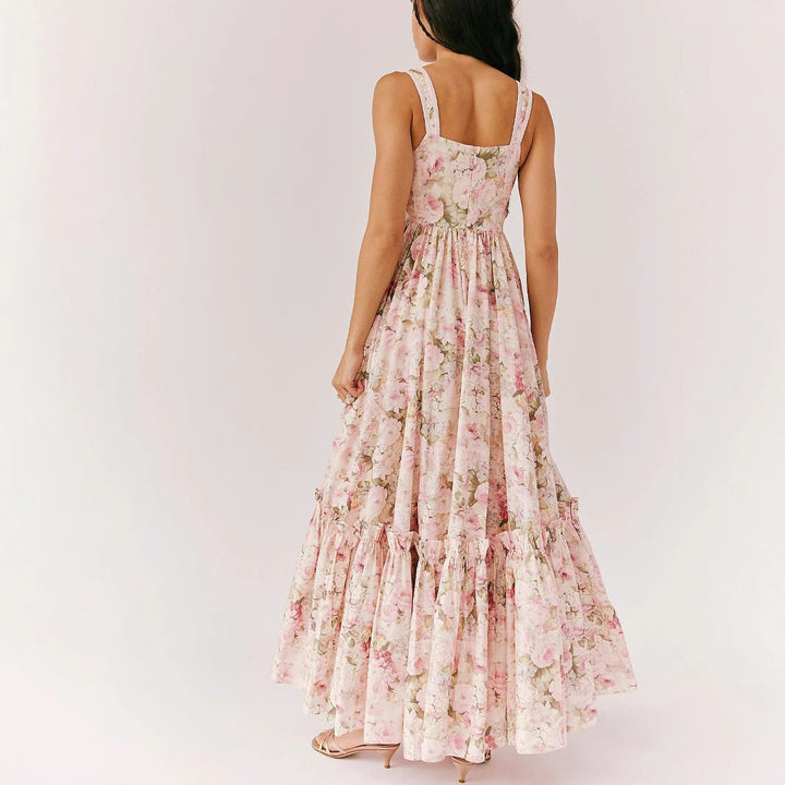 Damen luftiges Blumenkleid mit Spitzeneinsätzen und verstellbaren Trägern Drune