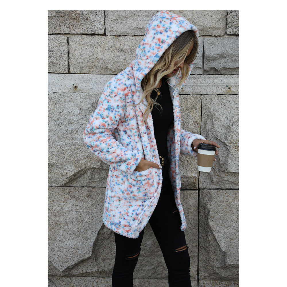 Damen kuschelige Fleecejacke mit Kapuze Drune