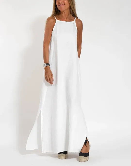 DamenMaxikleid aus leichtem Leinenstoff mit verstellbaren Spaghettiträgern Drune