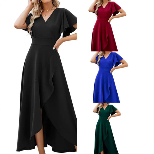 Damen Elegantes Maxikleid mit fließendem Rock und Rüschendetails Drune