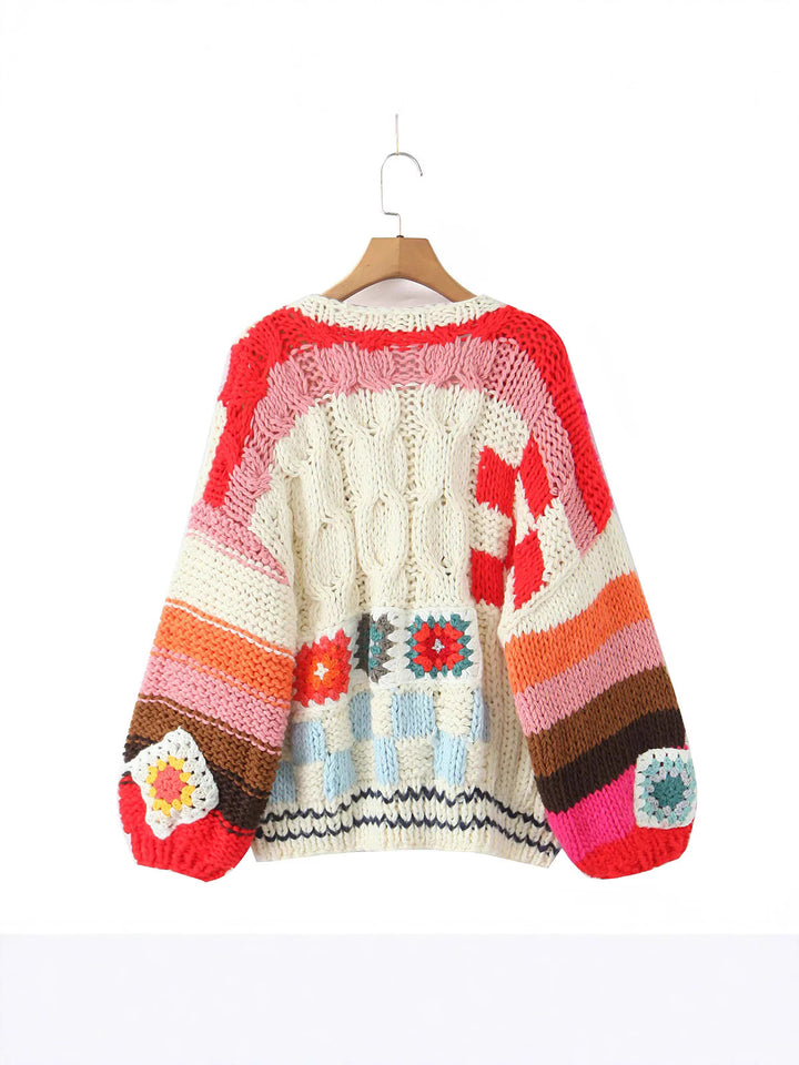 Damen Strickjacke im kreativen Patchwork-Design mit weitem Schnitt Drune