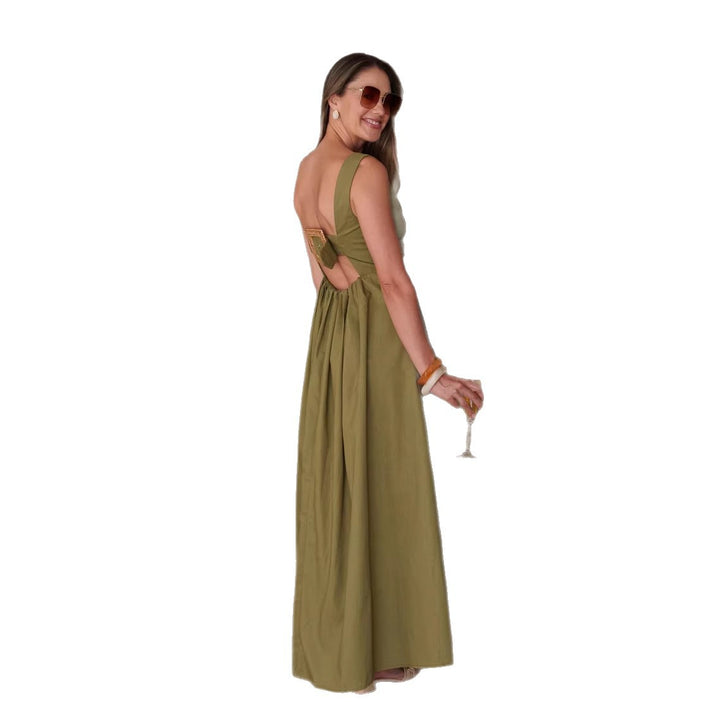 Damen Maxikleid mit schickem Knopfdesign und elegantem V-Ausschnitt Drune