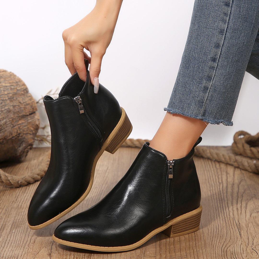 Damen nan schlanke Ankle-Boots mit seitlichem Reißverschluss, schmaler Spitzform und komfortablem Blockabsatz Drune