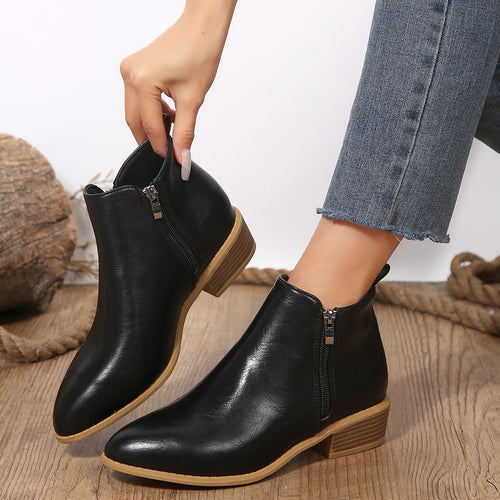 Damen nan schlanke Ankle-Boots mit seitlichem Reißverschluss, schmaler Spitzform und komfortablem Blockabsatz Drune